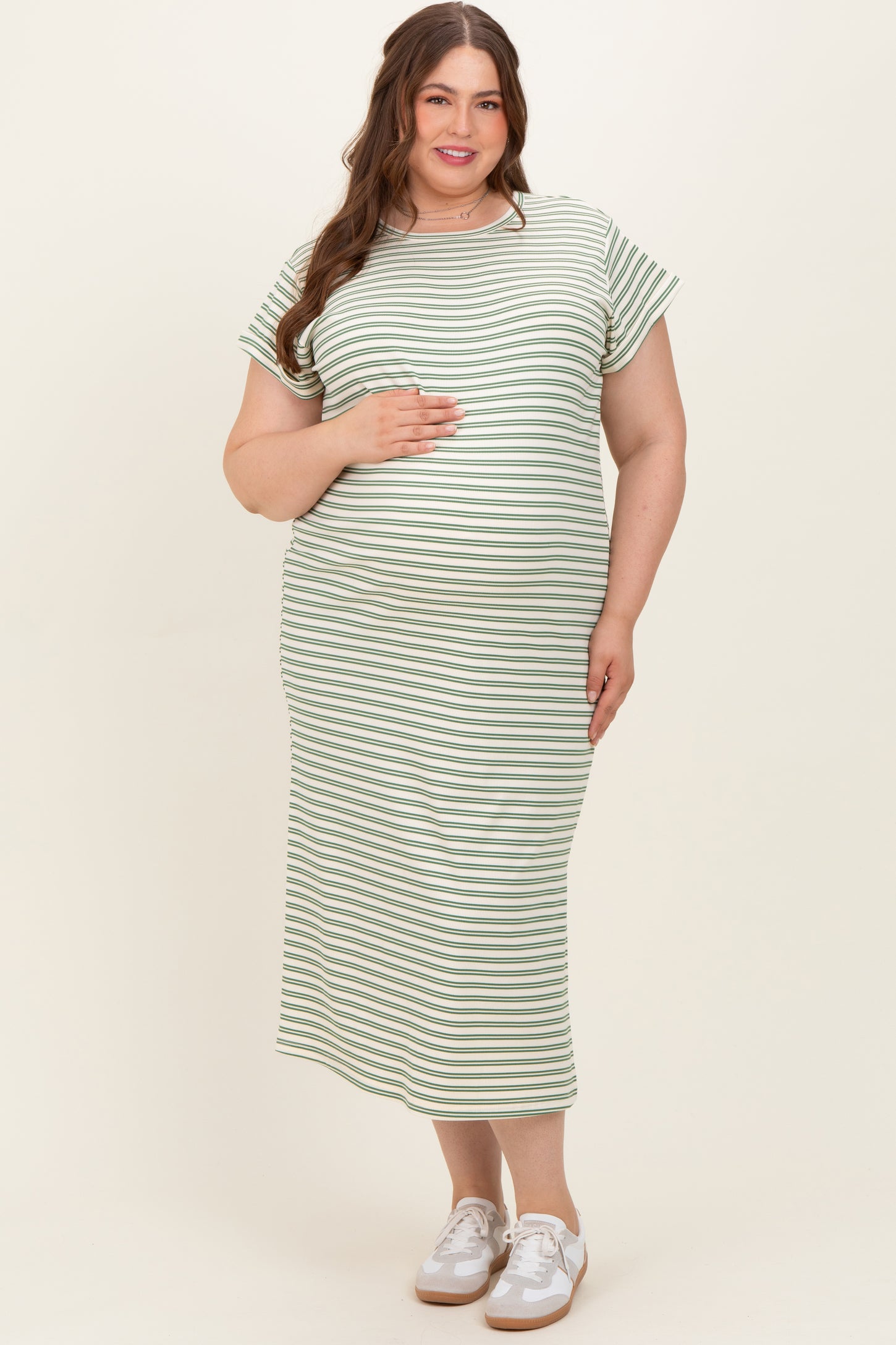 Olive Striped Maternity Plus Midi T-Shirt Dress Olive Striped Maternity Plus Midi T-Shirt Dress