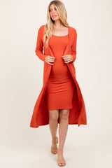Orange Ribbed Cardigan 2 Piece Maternity Set