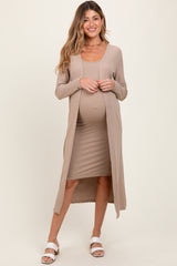 Cream Ribbed Cardigan 2 Piece Maternity Set