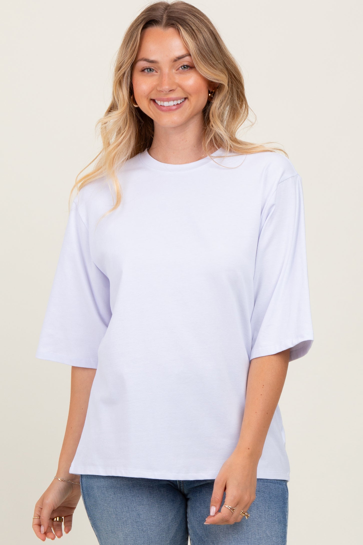 White Crew Neck Oversized Tee