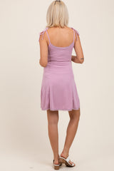 Mauve Shoulder Tie Lace Trim Maternity Mini Dress