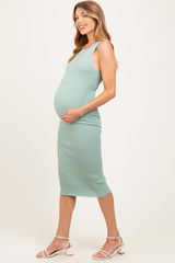 Mint Green Ribbed Sleeveless Maternity Midi Dress