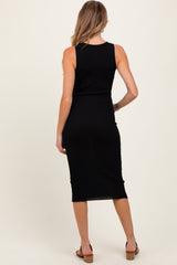 Black Ribbed Sleeveless Maternity Midi Dress
