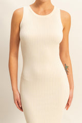 Cream Ribbed Sleeveless Midi Dress