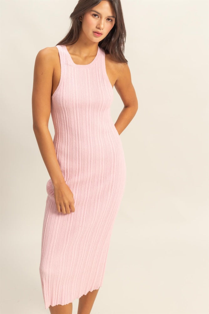Light Pink Round Neck Bodycon Ribbed Knit Midi Dress PinkBlush Light Pink Round Neck Bodycon Ribbed Knit Midi Dress PinkBlush