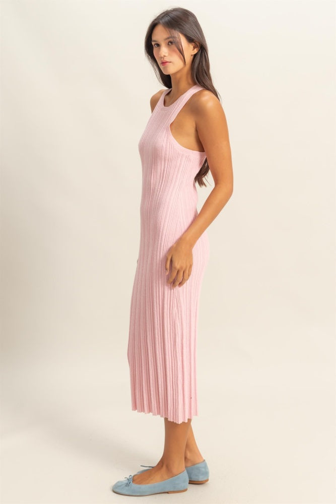 Light Pink Round Neck Bodycon Ribbed Knit Midi Dress PinkBlush Light Pink Round Neck Bodycon Ribbed Knit Midi Dress PinkBlush