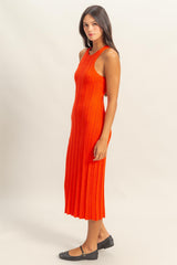 Orange Round Neck Bodycon Ribbed Knit Midi Dress