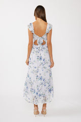 Lilac Floral Textured Open Back Tie Maxi Dress