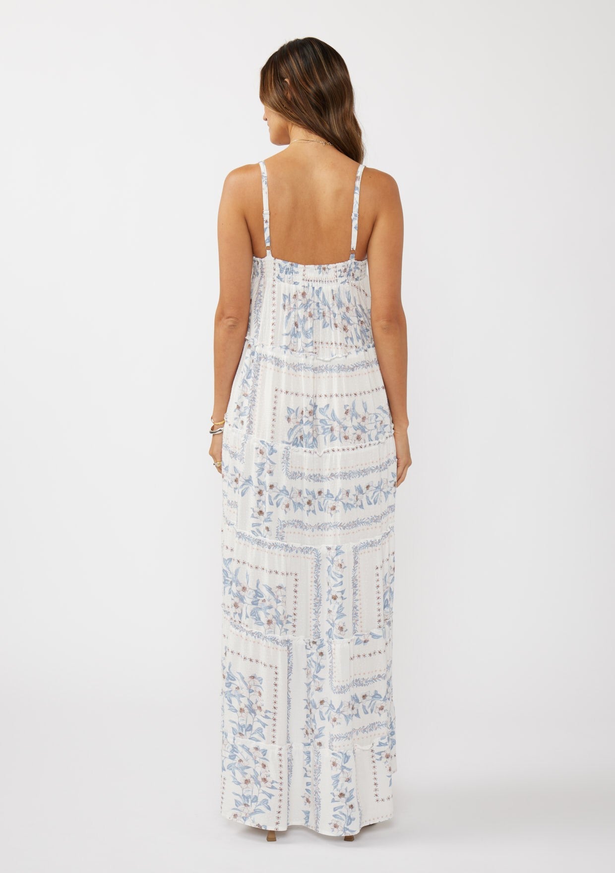 Light Blue Hi-Lo Spaghetti Strap Patchwork Ruffle Maxi Dress Light Blue Hi-Lo Spaghetti Strap Patchwork Ruffle Maxi Dress
