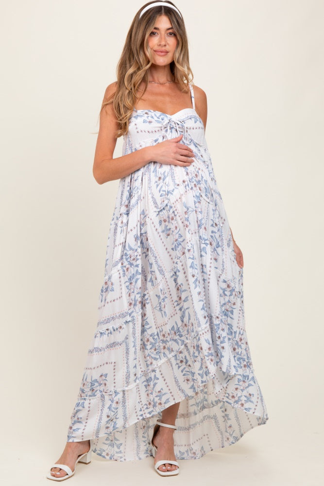 Light Blue Hi-Lo Spaghetti Strap Patchwork Ruffle Maternity Light Blue Hi-Lo Spaghetti Strap Patchwork Ruffle Maternity