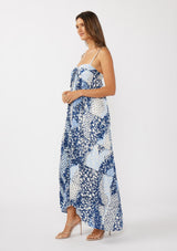 Navy Blue Floral Tiered Spaghetti Strap Maxi Dress