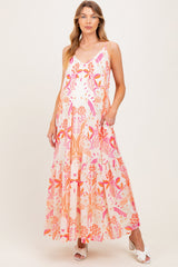 Orange Floral Tie Back Maternity Maxi Dress
