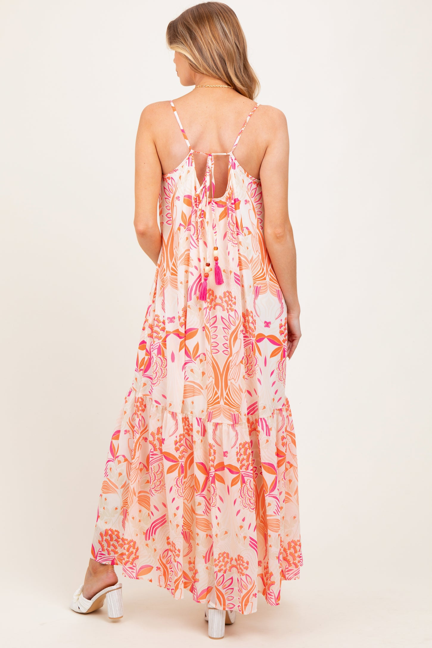 Orange Floral Tie Back Maternity Maxi Dress