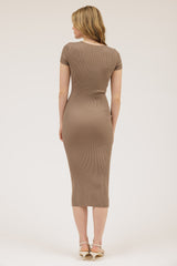 Mocha Short Sleeve Rib Knit Midi Dress