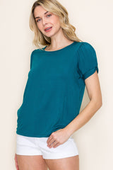 Teal Twisted Short Sleeve Top