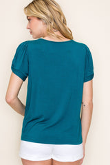 Teal Twisted Short Sleeve Top