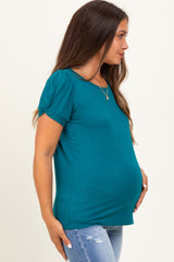 Teal Twisted Short Sleeve Maternity Top