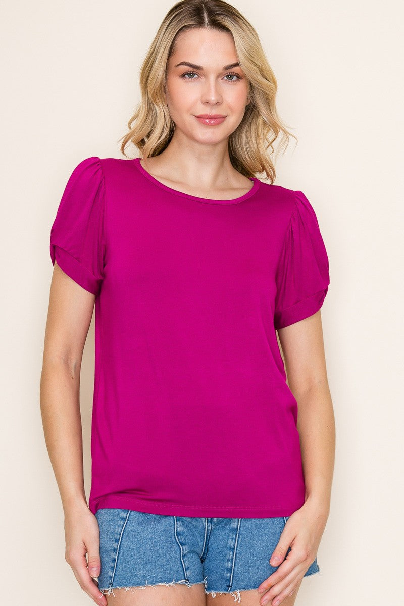 Magenta Twisted Short Sleeve Maternity Top