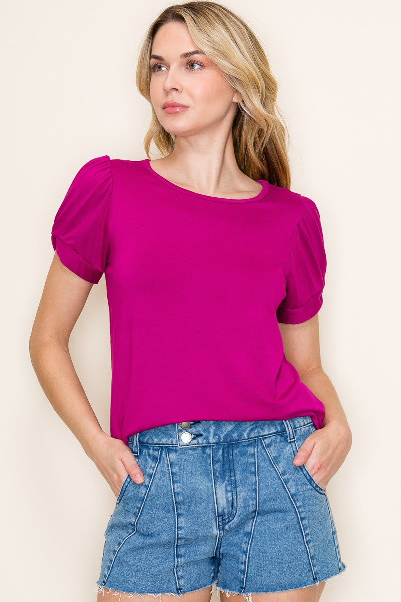 Magenta Twisted Short Sleeve Top