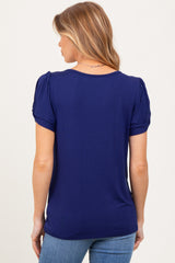 Navy Twisted Short Sleeve Maternity Top