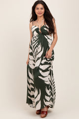 Olive Leaf Print Cutout Tie Back Maternity Maxi Dress