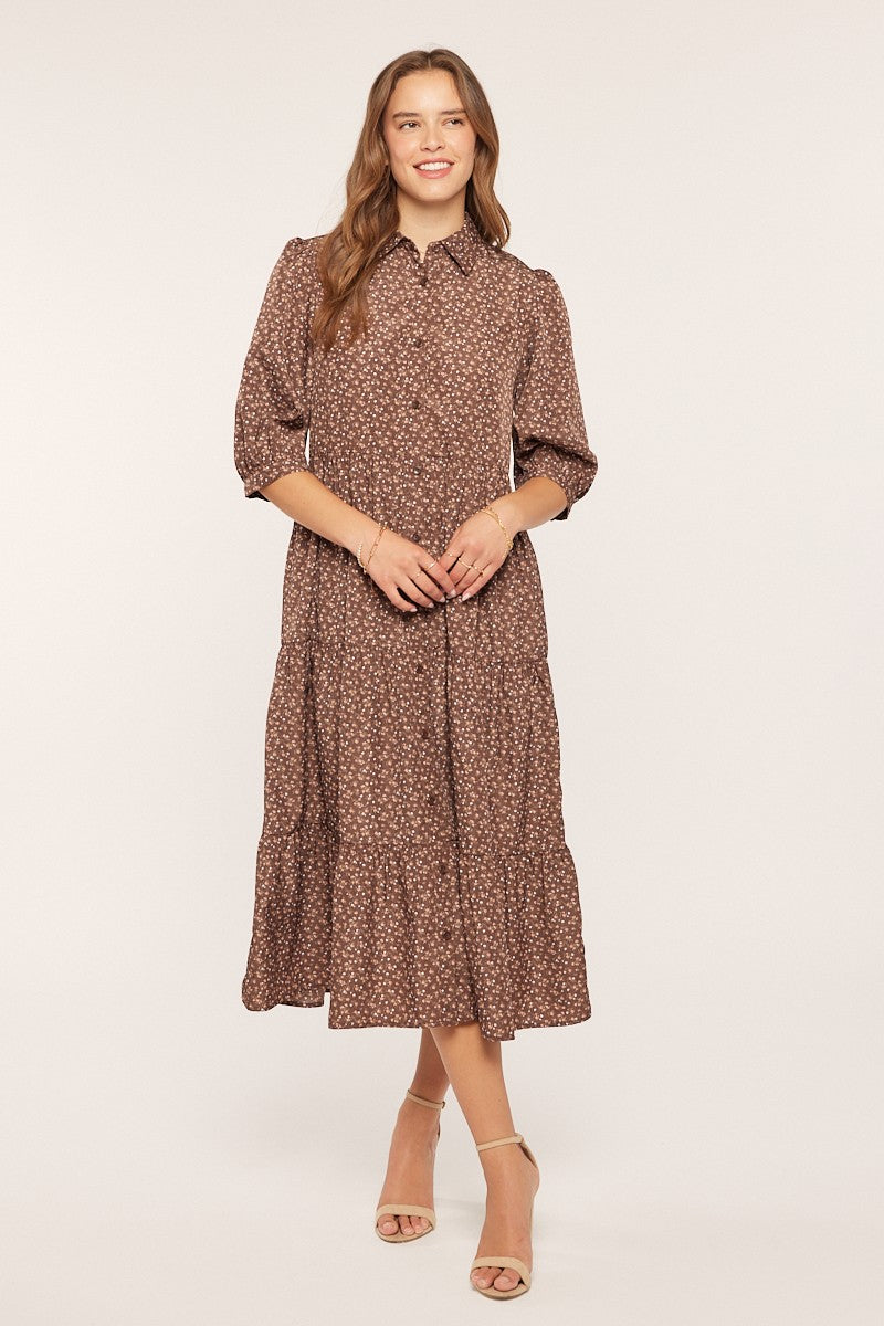 tiered shirt dress midi Double Gauze Tiered Cotton Midi Shirt Dress