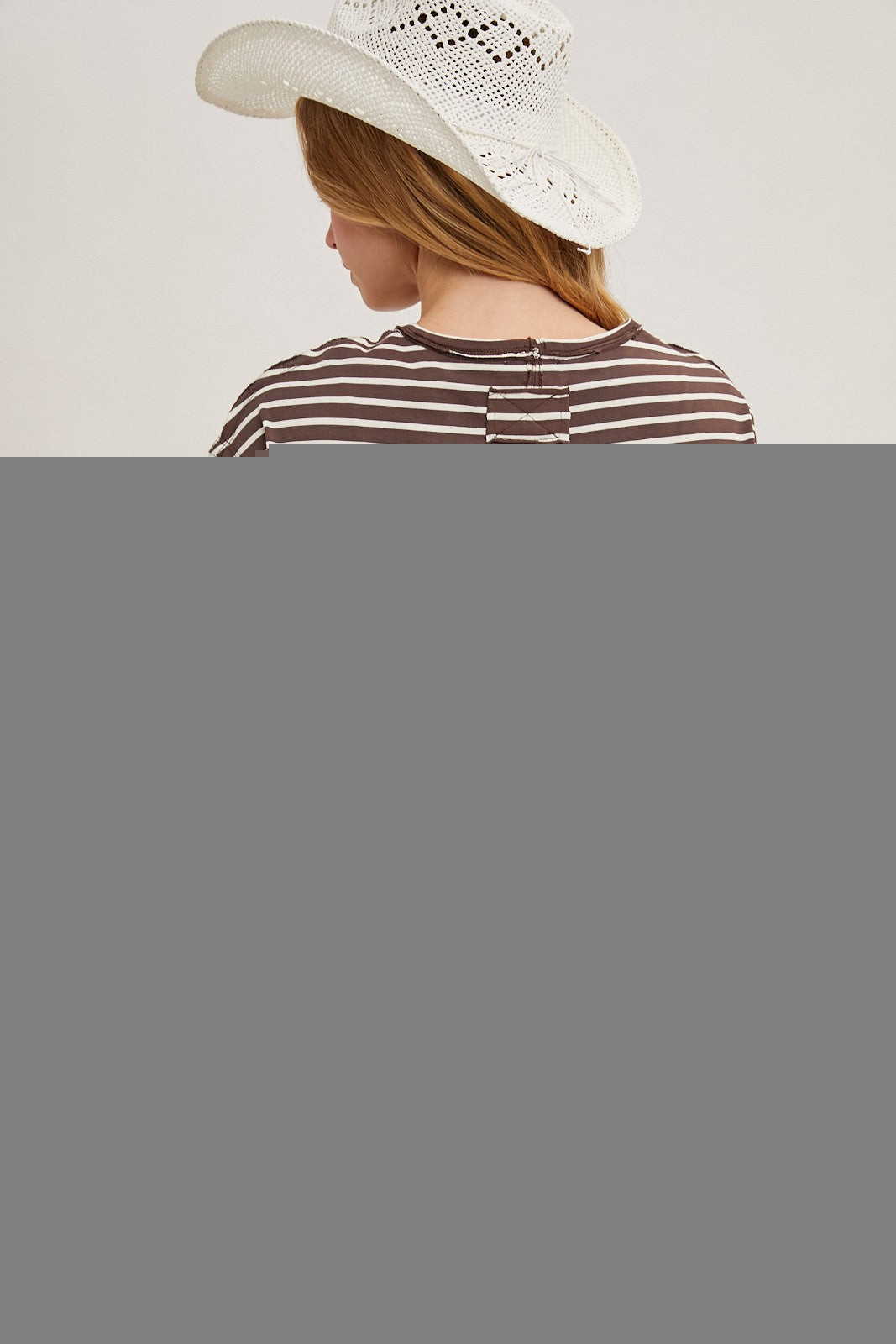 Mocha Striped Ruffle Hem Short Sleeve Top