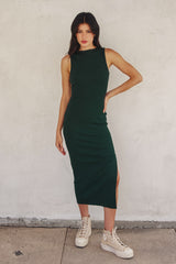 Forest Green Mock Neck Side Slit Maternity Midi Dress