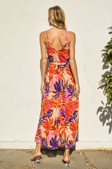 Orange Tropical Sash Tie Maxi Dress
