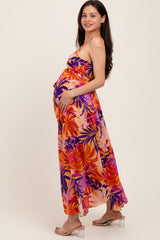 Orange Tropical Sash Tie Maternity Maxi Dress