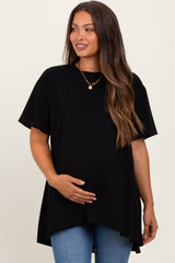 Black Oversized Cut Hem Maternity Short Sleeve T-Shirt