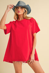 Red Oversized Cut Hem Short Sleeve T-Shirt