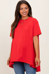 Red Oversized Cut Hem Maternity Short Sleeve T-Shirt