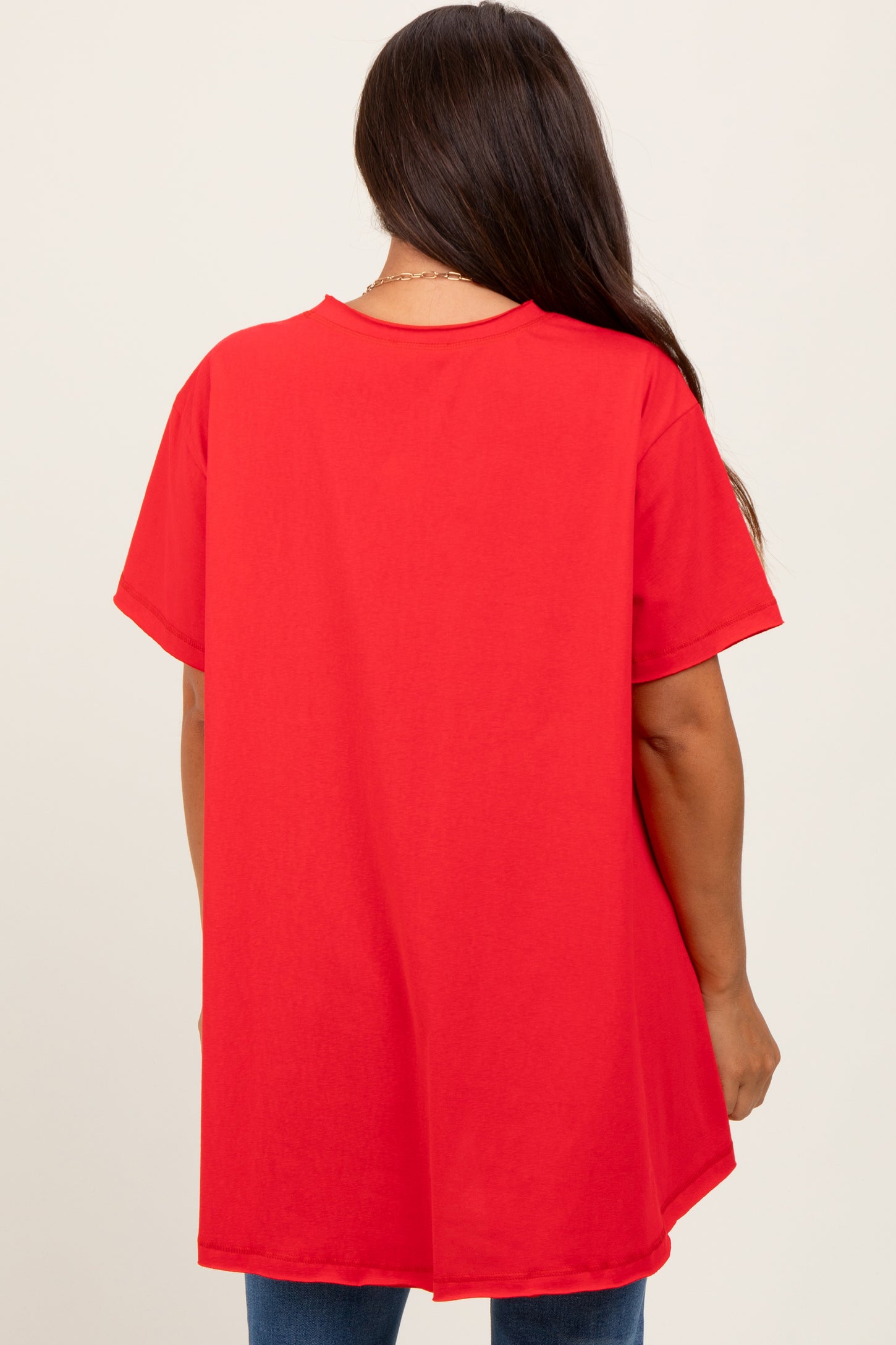 Red Oversized Cut Hem Maternity Short Sleeve T-Shirt