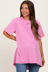 Pink Oversized Cut Hem Maternity Short Sleeve T-Shirt
