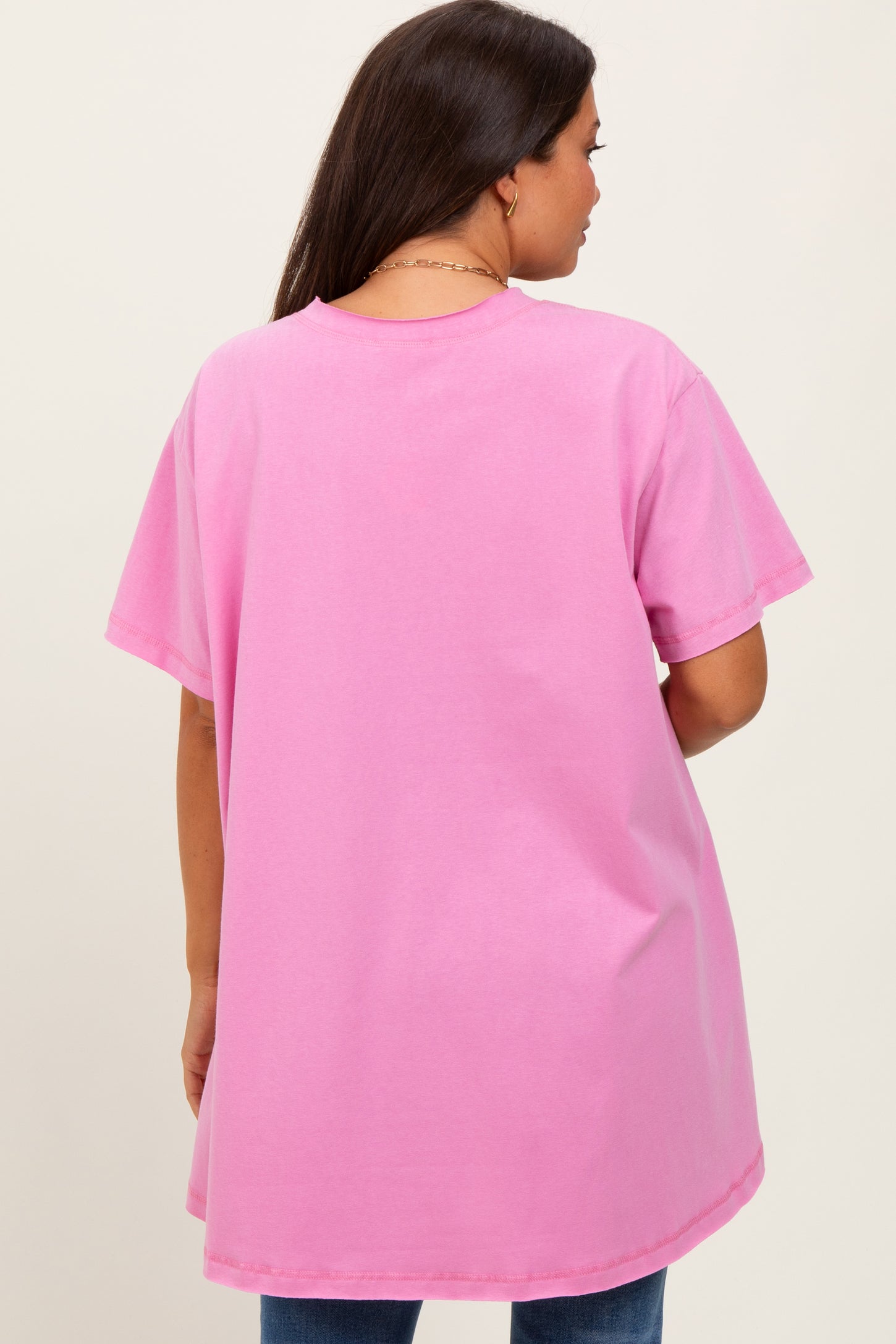 Pink Oversized Cut Hem Maternity Short Sleeve T-Shirt