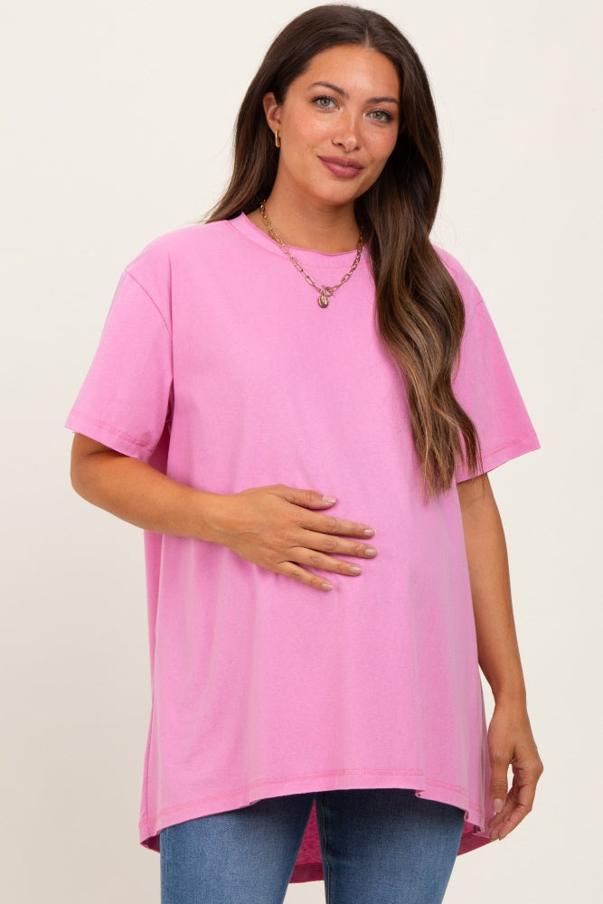 Pink Oversized Cut Hem Maternity Short Sleeve T-Shirt