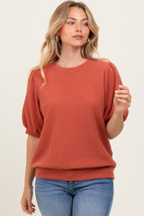 Rust Knit Puff Sleeve Top