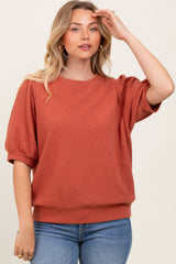 Rust Knit Puff Sleeve Top