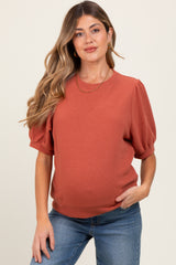 Rust Knit Maternity Puff Sleeve Top