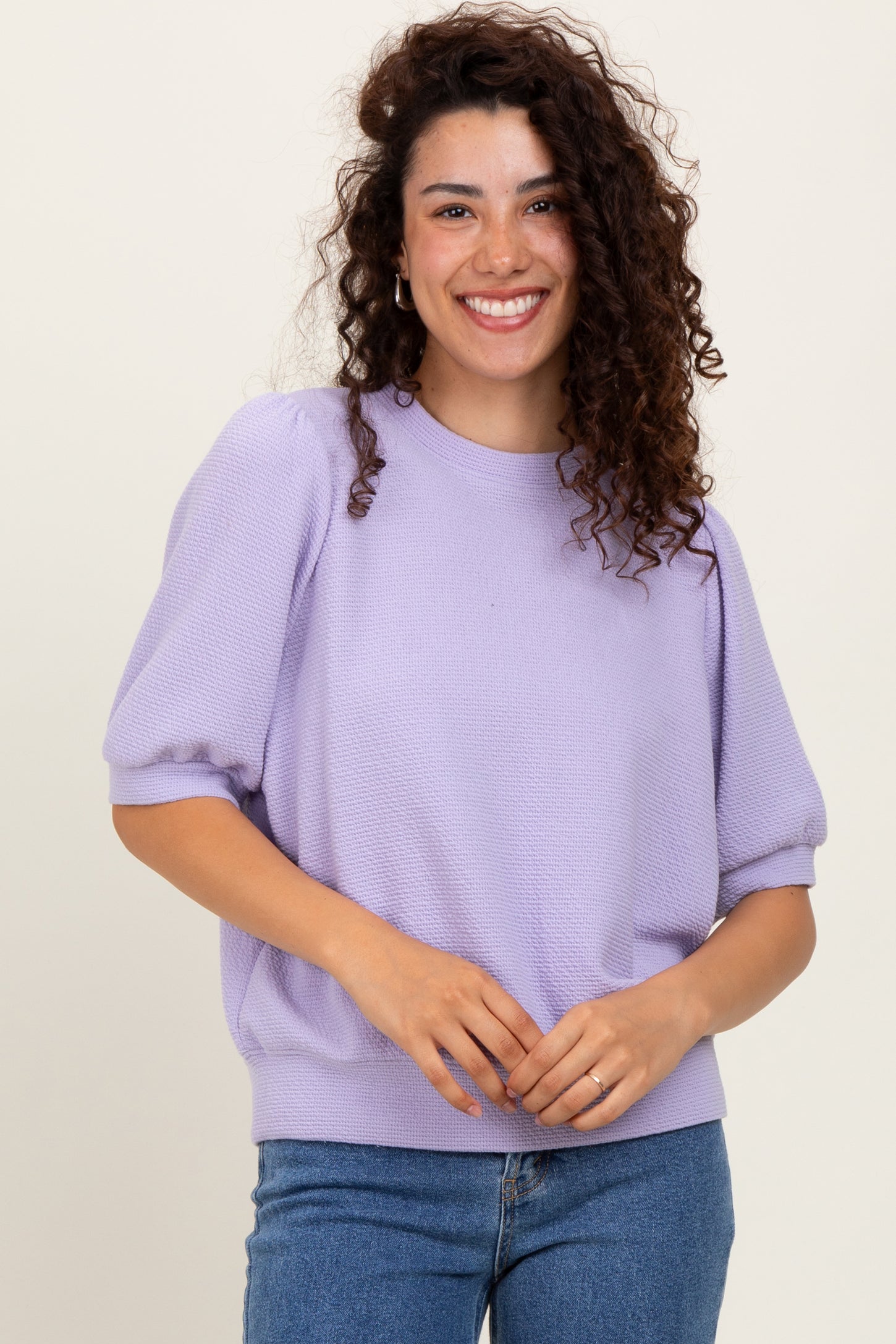 Lavender Knit Puff Sleeve Top