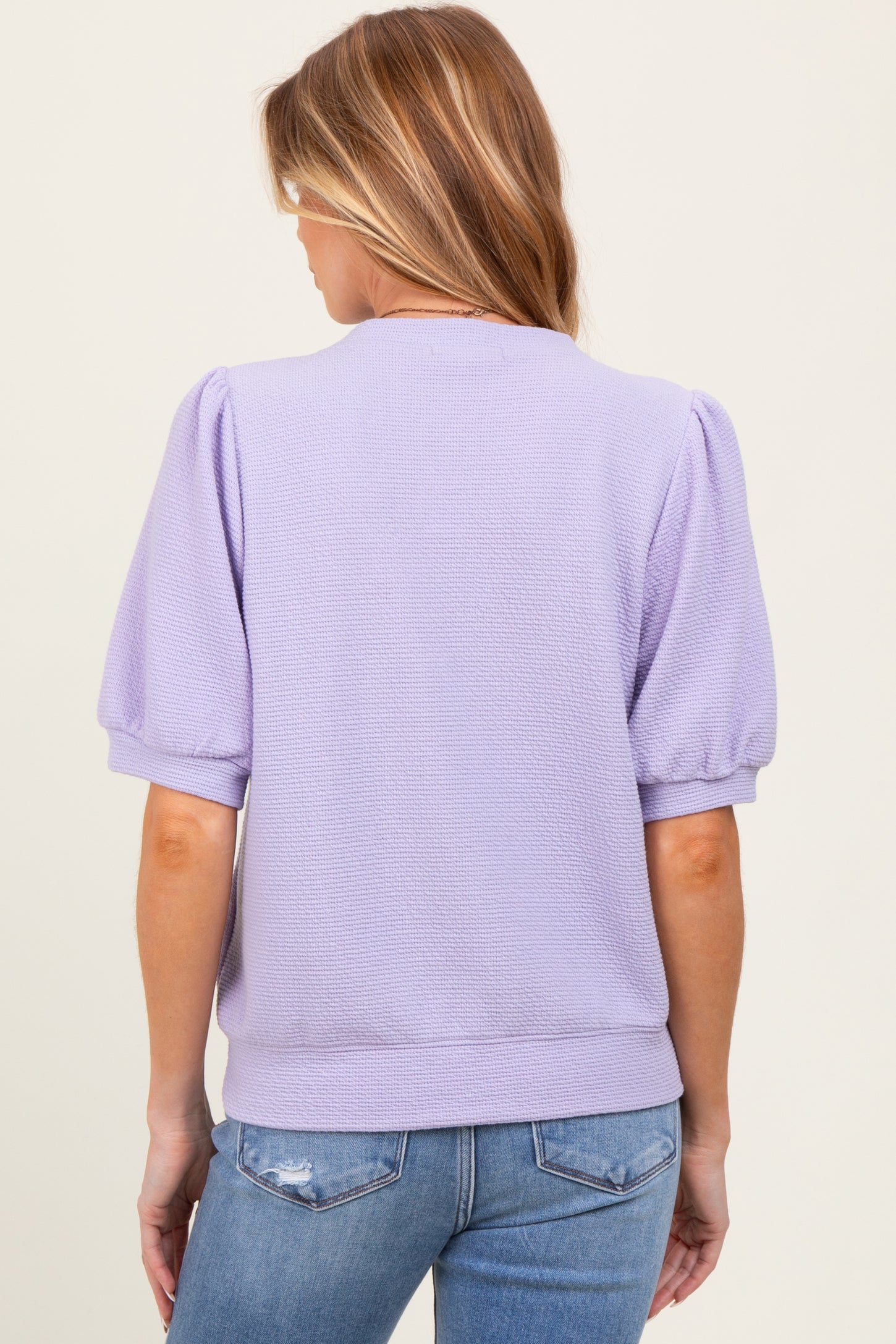 Lavender Knit Maternity Puff Sleeve Top