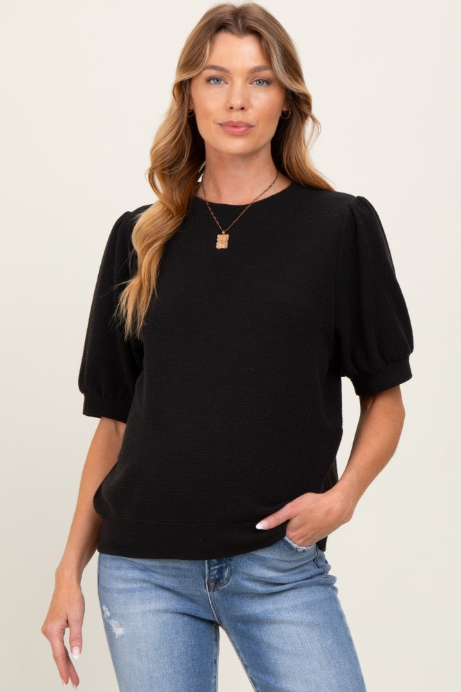 Black Knit Maternity Puff Sleeve Top