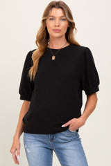 Black Knit Maternity Puff Sleeve Top