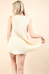 Cream Knit Sleeveless Sweater Shorts Set