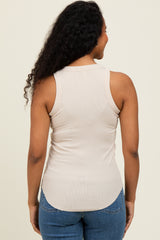 Cream Ribbed Basic Crew Neck Tank