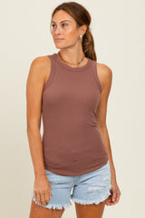 Burgundy Ribbed Basic Crew Neck Tank