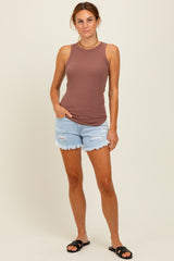 Burgundy Ribbed Basic Crew Neck Tank