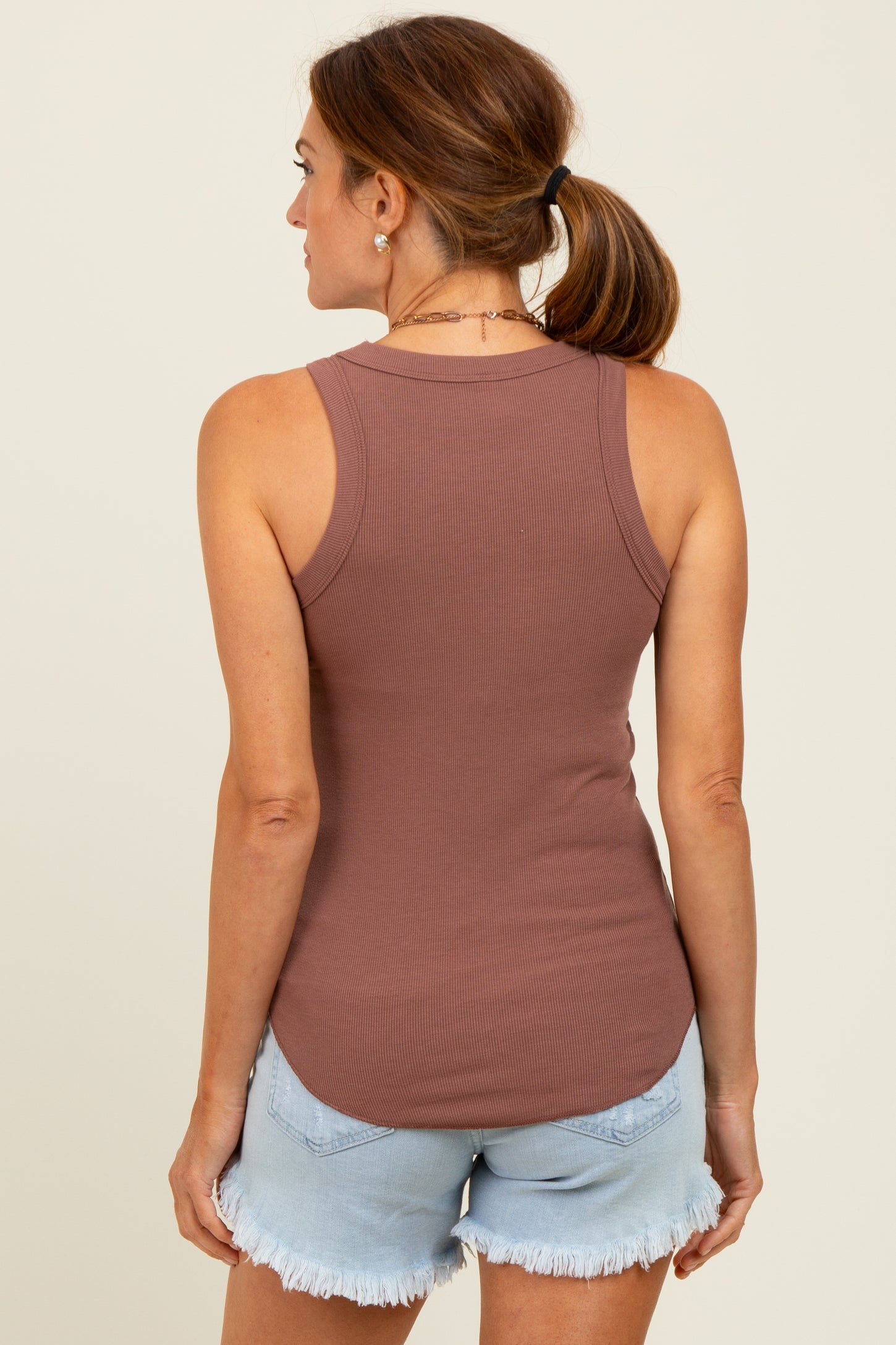Burgundy Ribbed Basic Crew Neck Tank