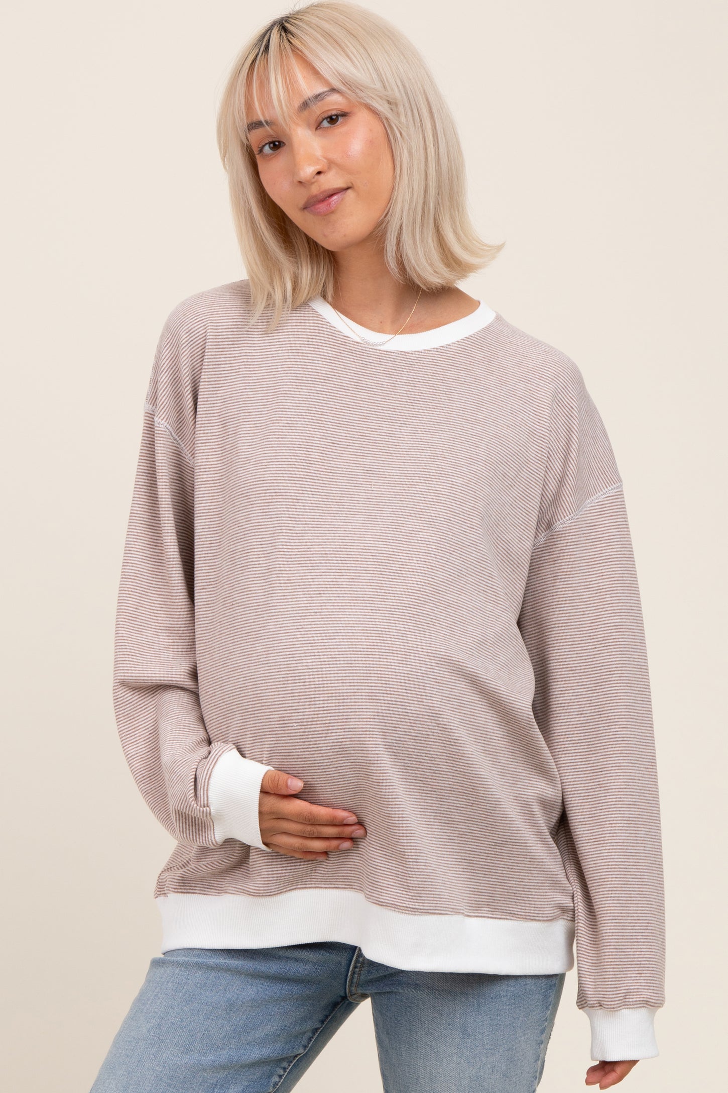 Mocha Striped Maternity Pullover Top